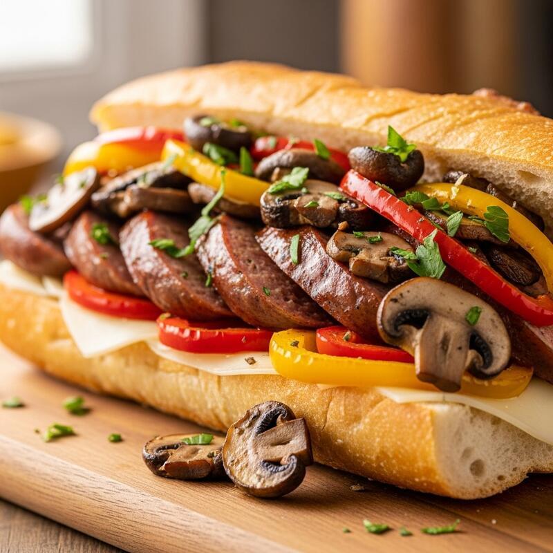 Sausage Mushroom and Peppers Sandwich